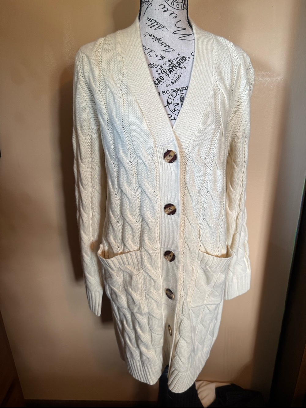 Cream Cable Knit Long Cardigan Sweater